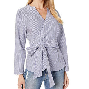 J. Crew wrap top-Blue Striped Stretch Cott…